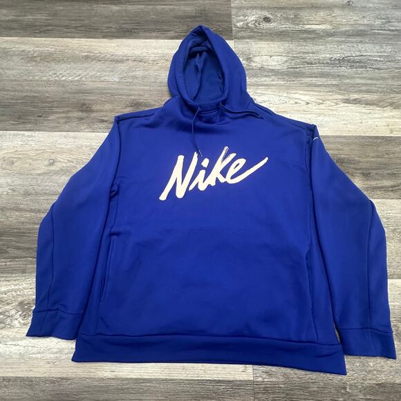 Nike Blue Womens S Spell Out Therma Fleece Training Pullover Hoodie Signature‎ - Picture 1 of 13